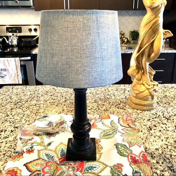 Other - Black Wood Gray Shade Bedside Table Lamp